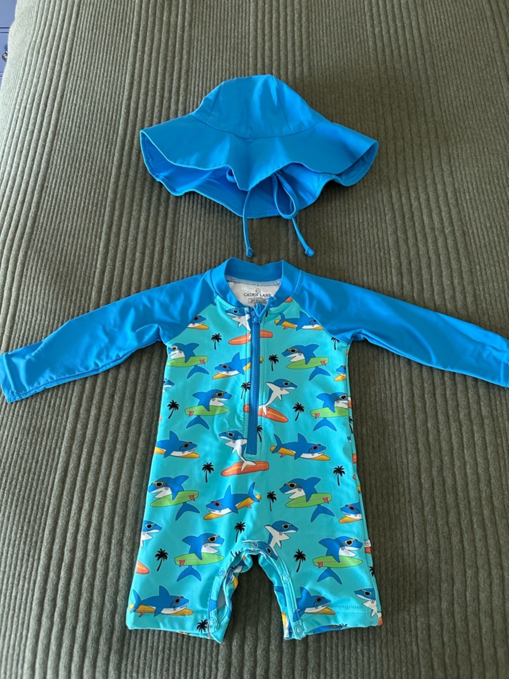 Caden Lane Long Sleeve Swim Romper & Matching Sun Hat